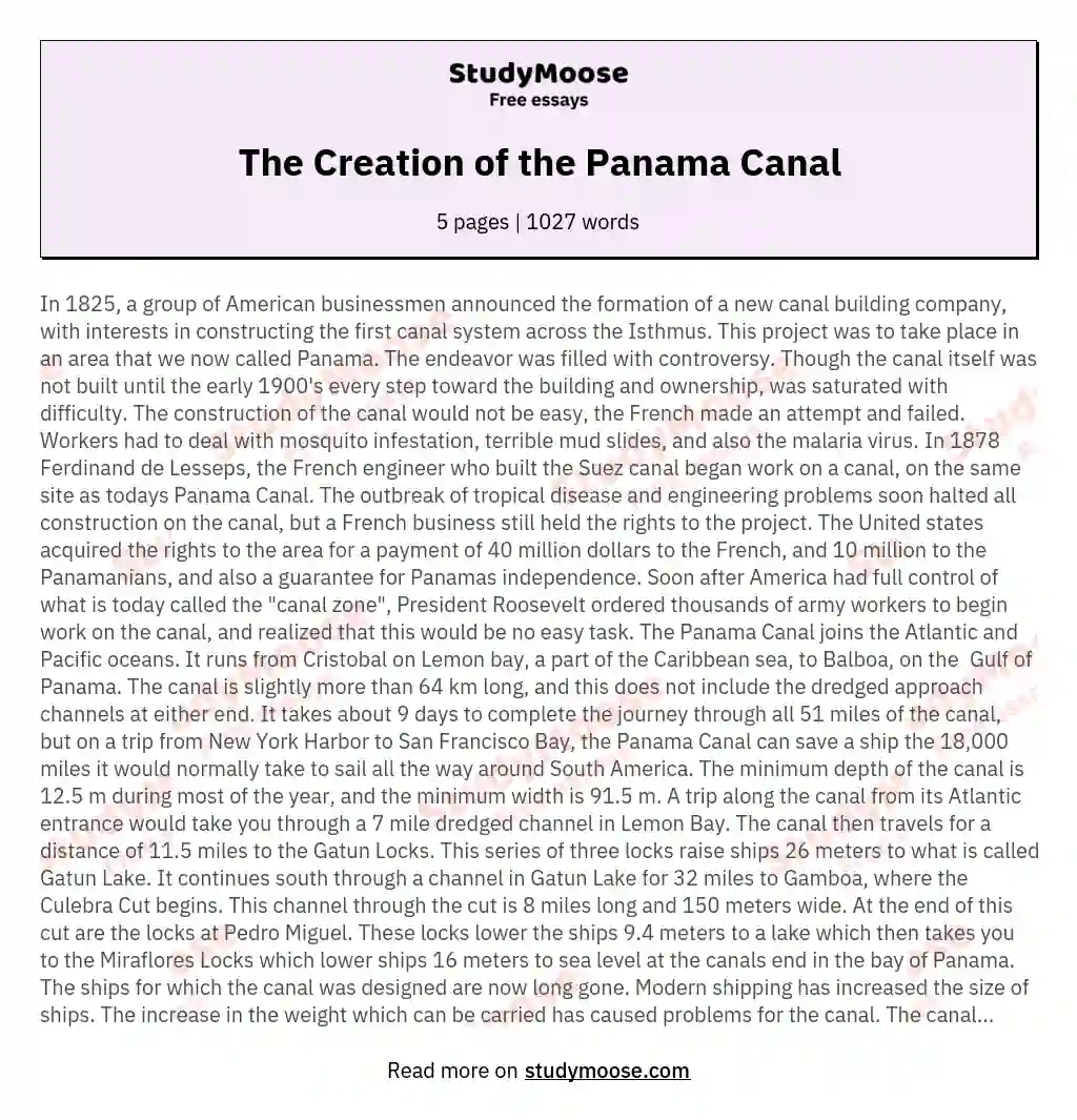 The Creation of the Panama Canal essay