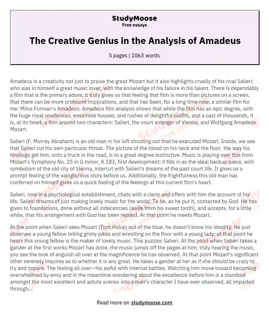 The Creative Genius in the Analysis of Amadeus