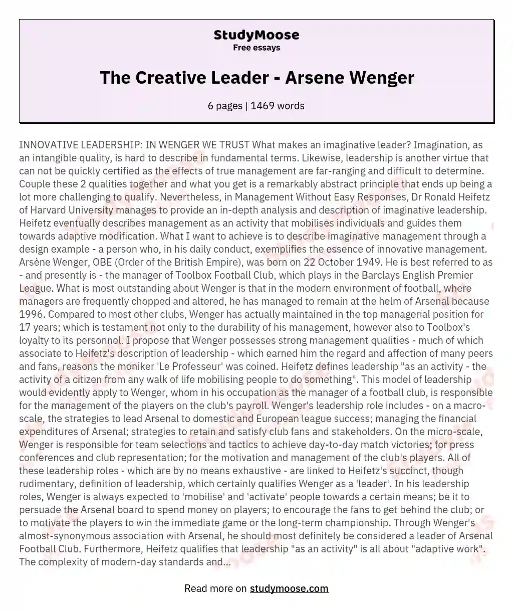 The Creative Leader - Arsene Wenger essay