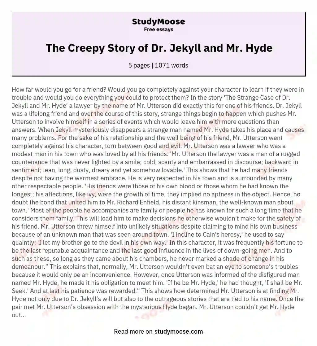 The Creepy Story of Dr. Jekyll and Mr. Hyde essay