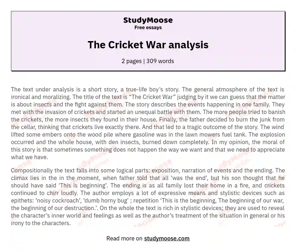 The Cricket War analysis essay