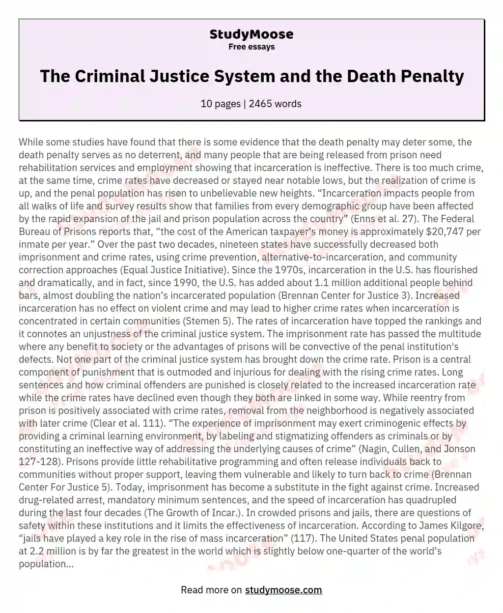 The Criminal Justice System and the Death Penalty
