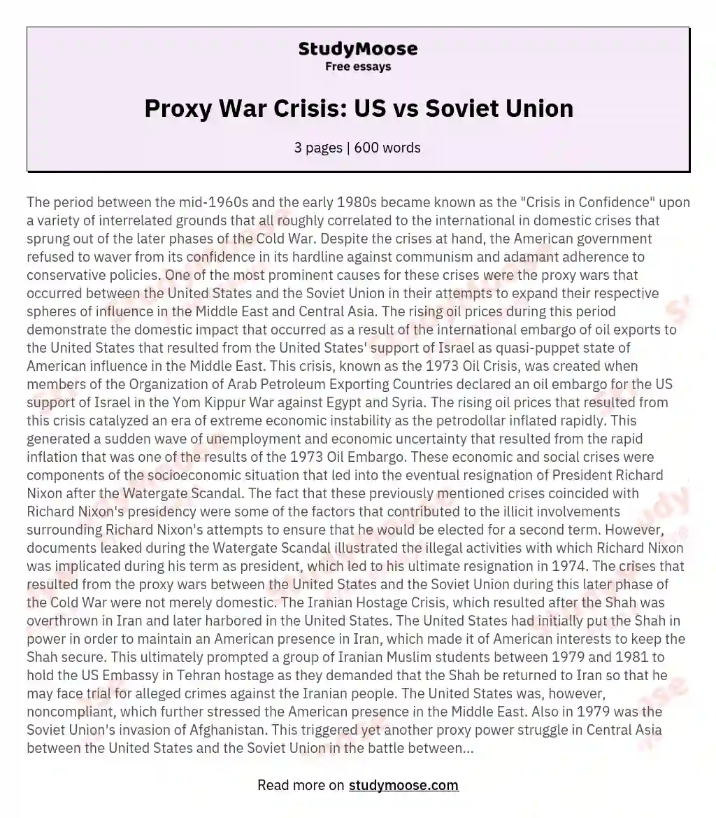 Proxy War Crisis: US vs Soviet Union essay