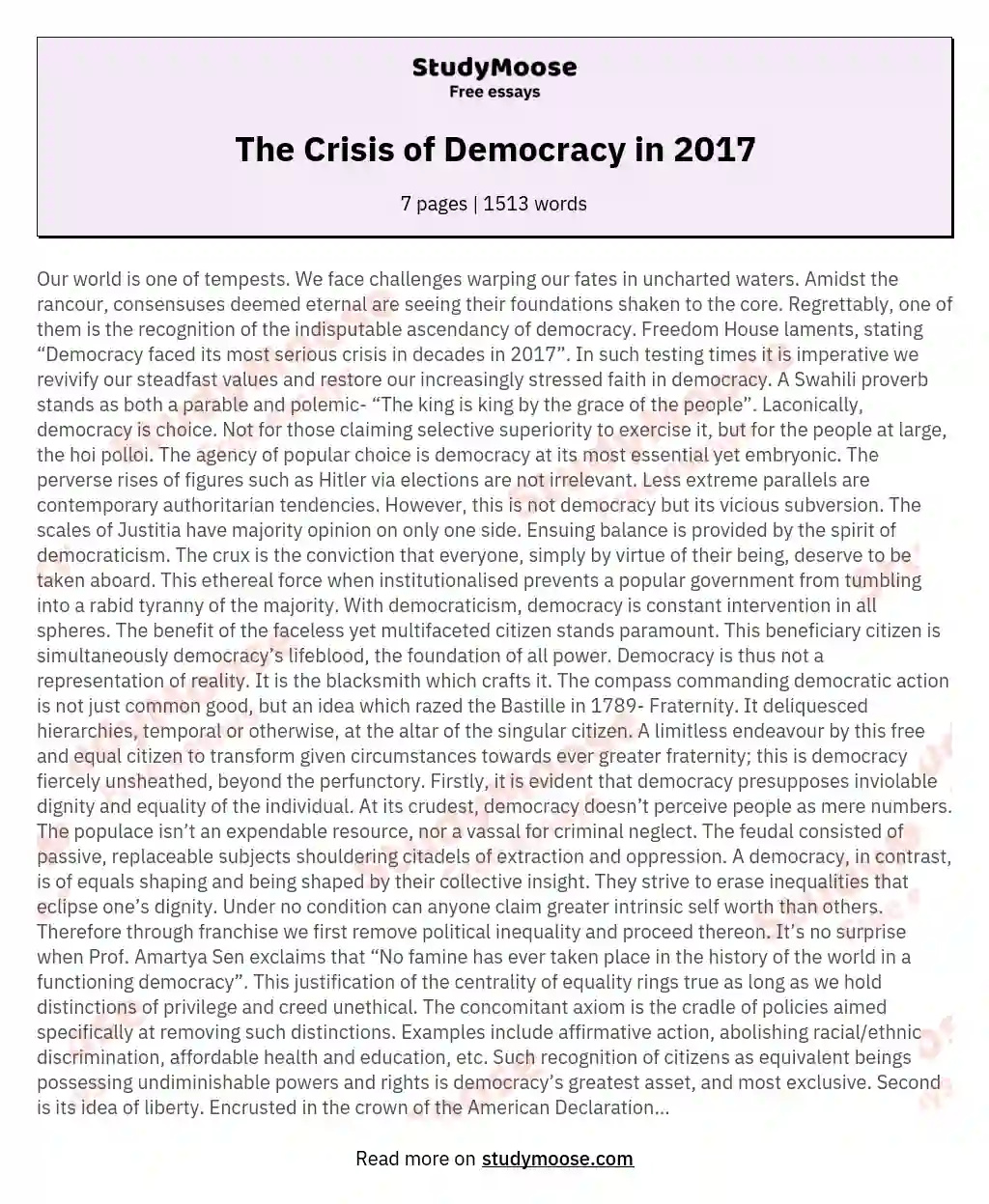 The Crisis of Democracy in 2017 essay