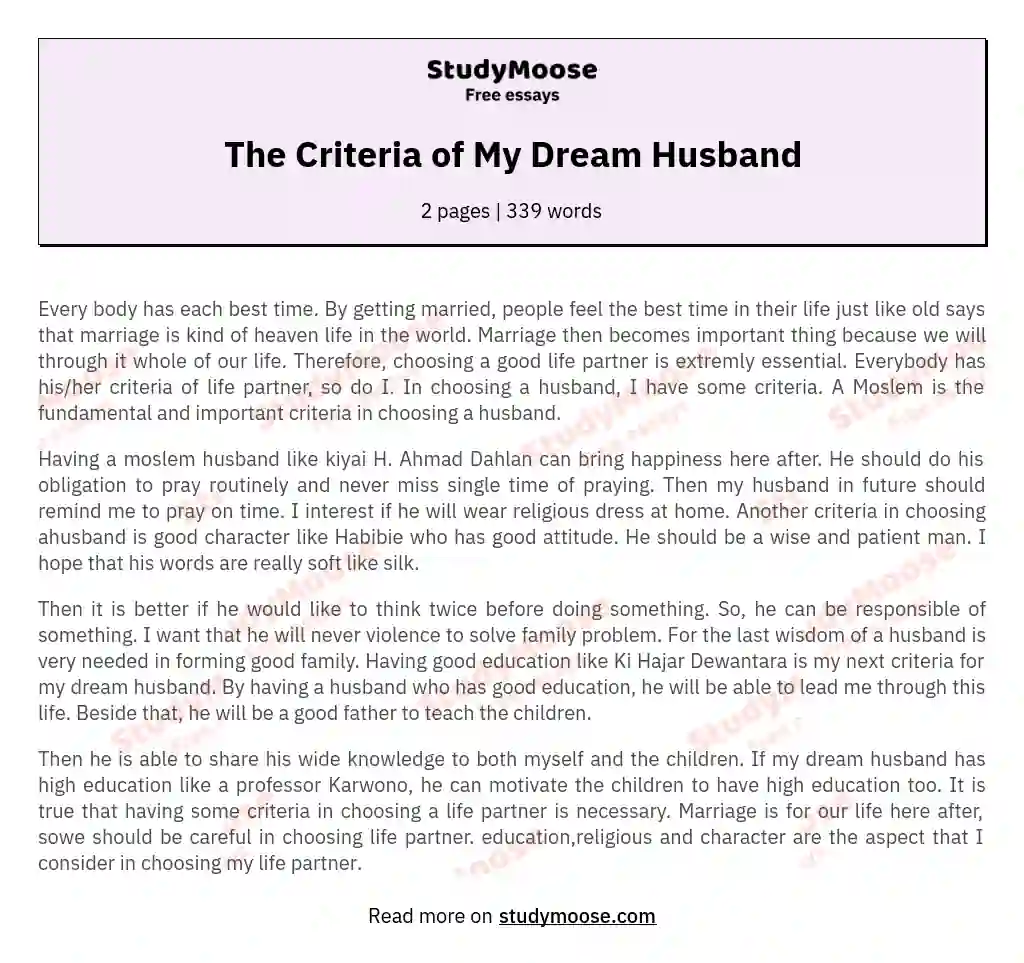 The Criteria of My Dream Husband essay