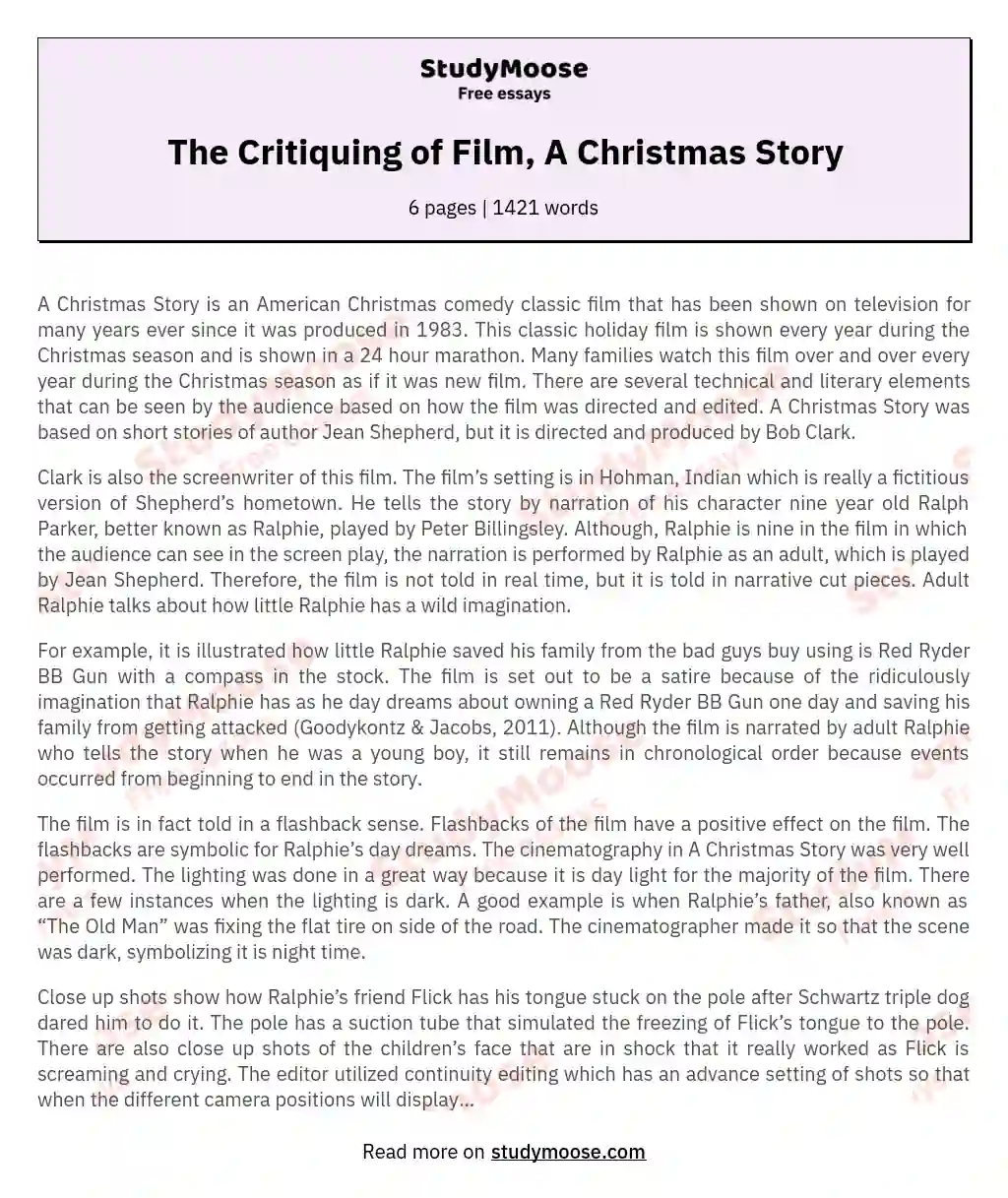 The Critiquing of Film, A Christmas Story
