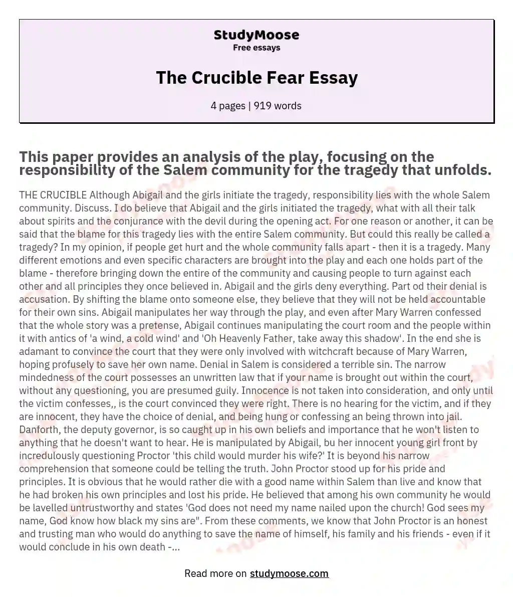 The Crucible Fear Essay