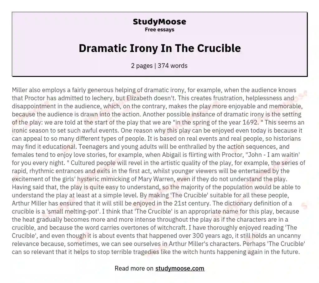 Dramatic Irony In The Crucible