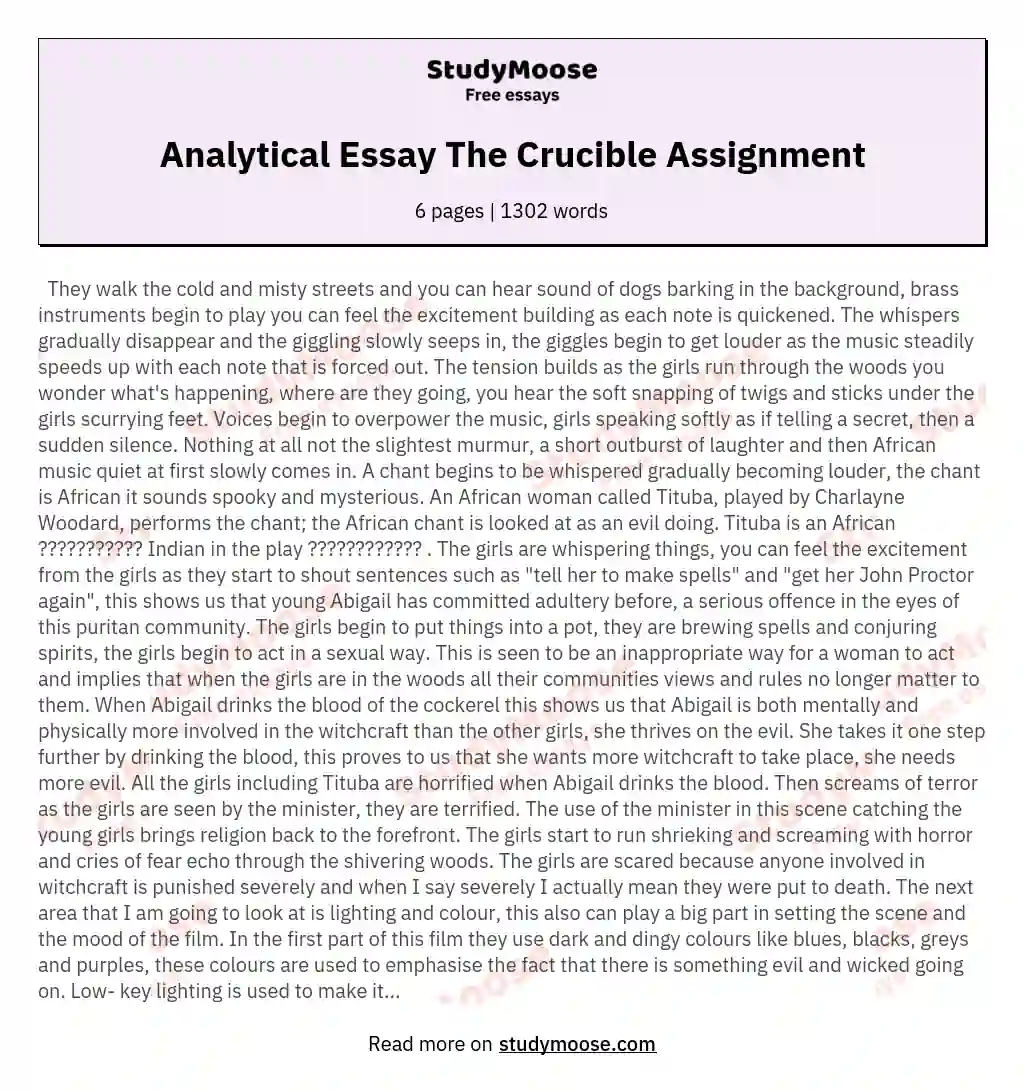 Analytical Essay The Crucible Assignment