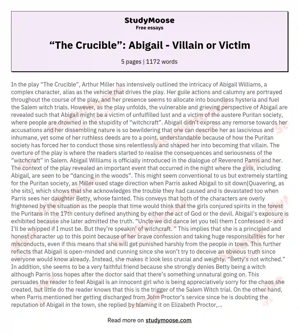 “The Crucible”: Abigail - Villain or Victim