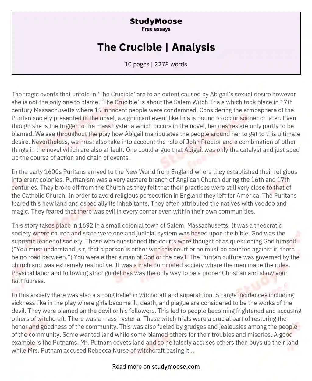 The Crucible | Analysis essay