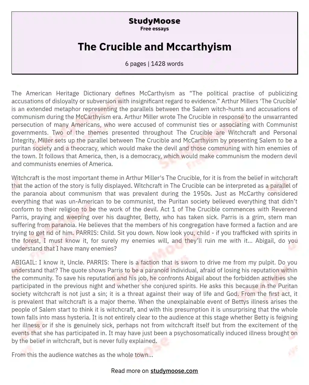 The Crucible and Mccarthyism essay