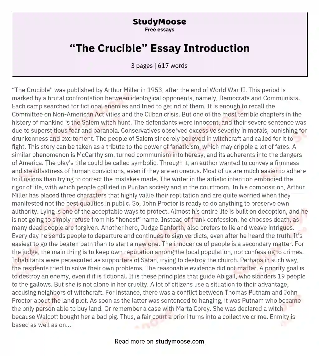 “The Crucible” Essay Introduction essay