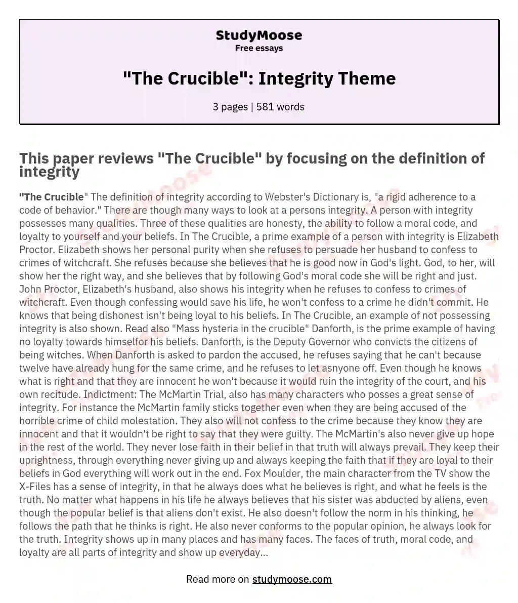 "The Crucible": Integrity Theme