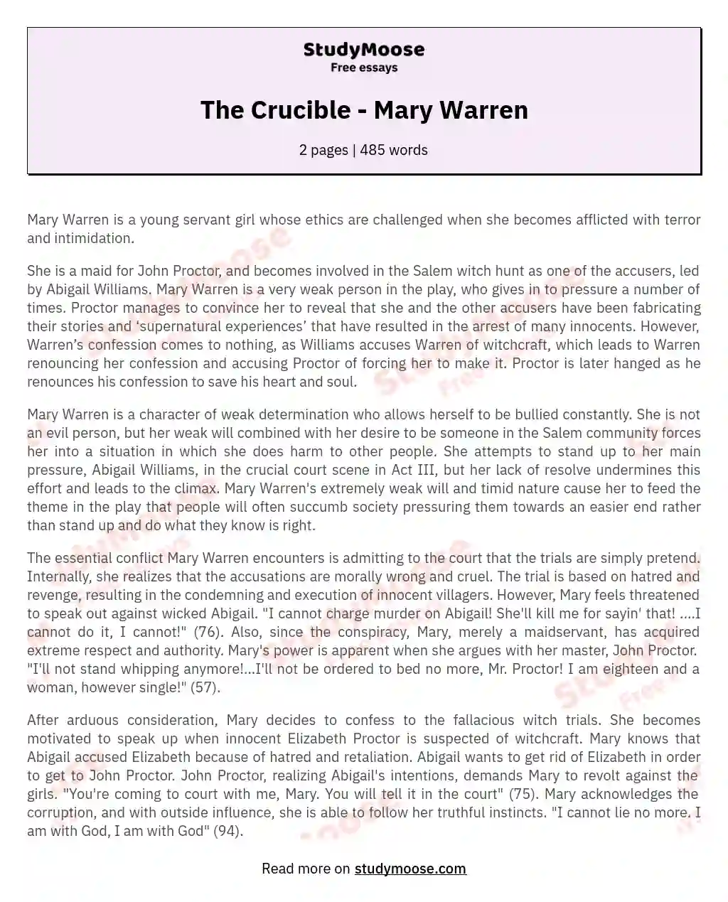 The Crucible - Mary Warren essay