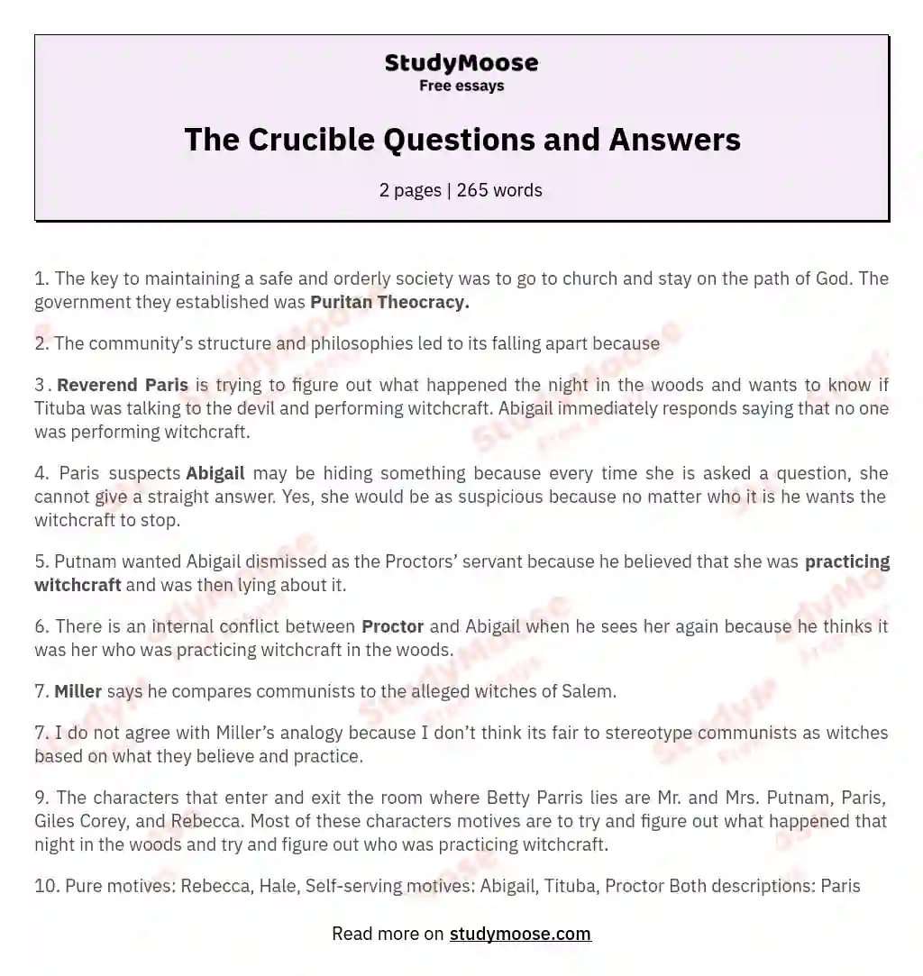 The Crucible Questions and Answers