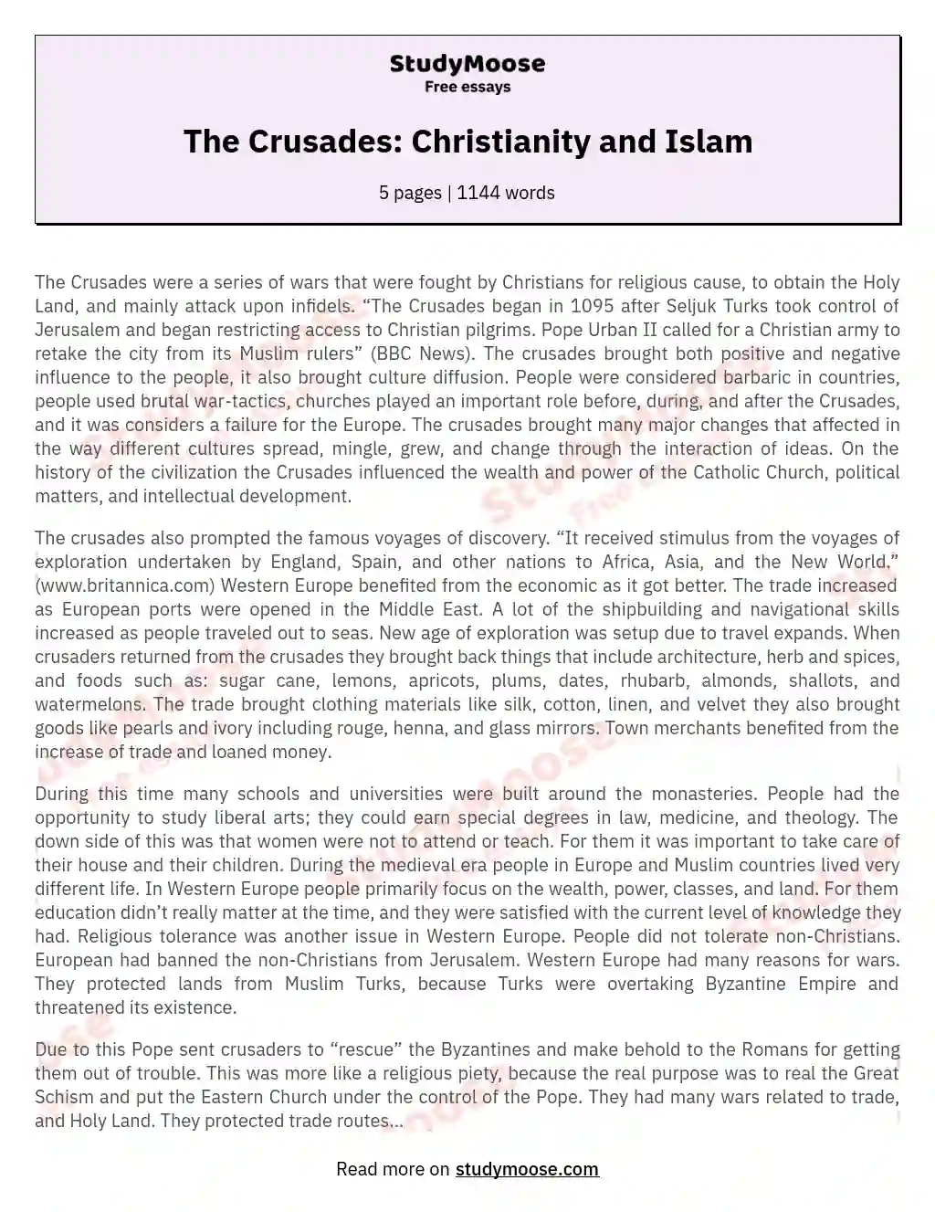 The Crusades: Christianity and Islam essay