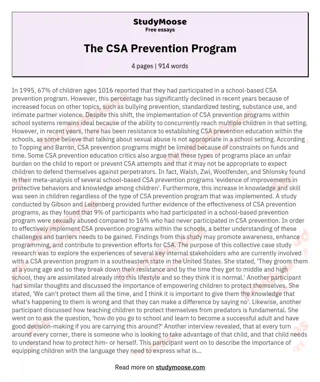 The CSA Prevention Program