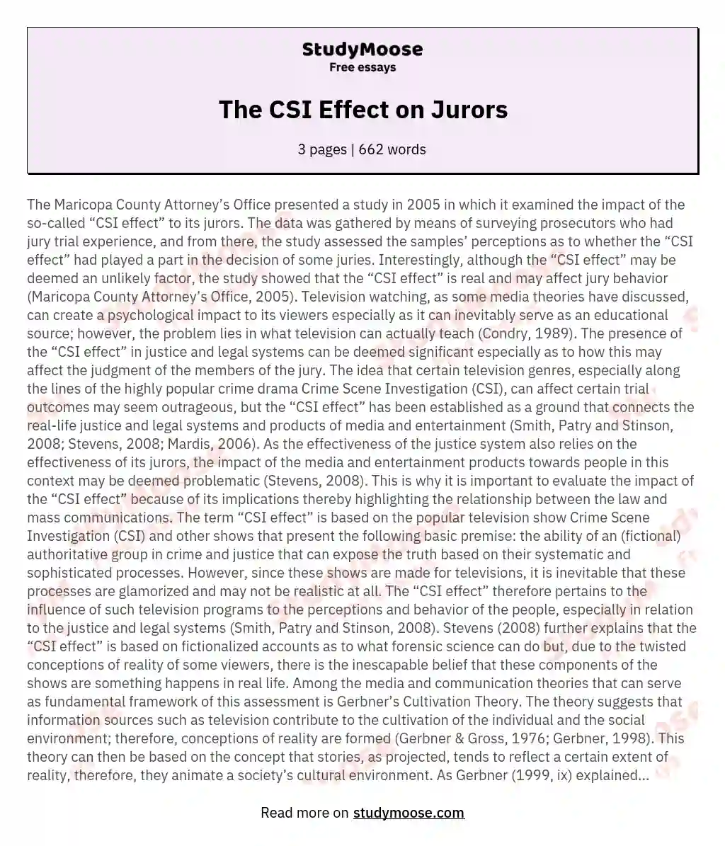 The CSI Effect on Jurors essay