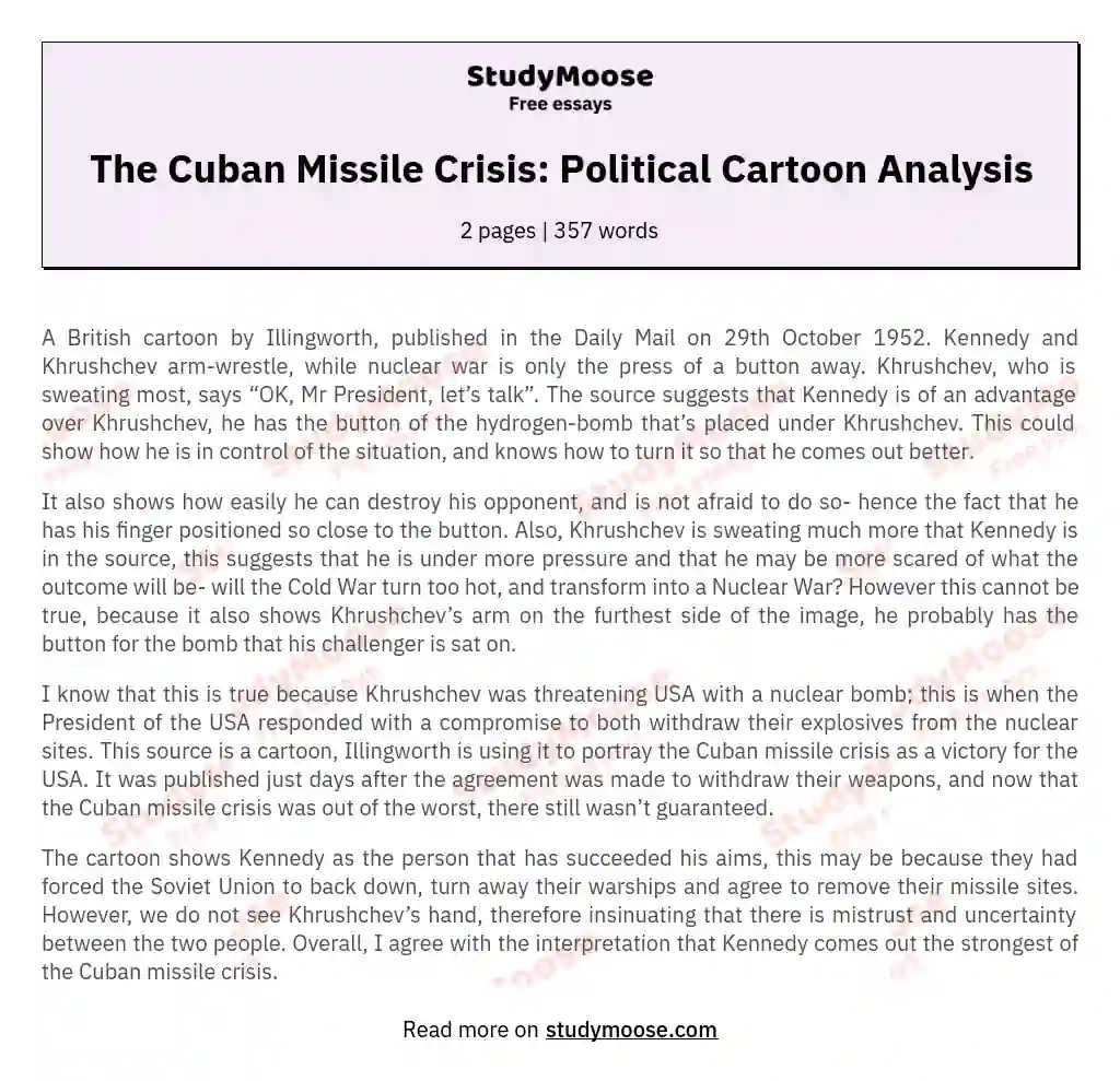 The Cuban Missile Crisis: Political Cartoon Analysis Free Essay Example