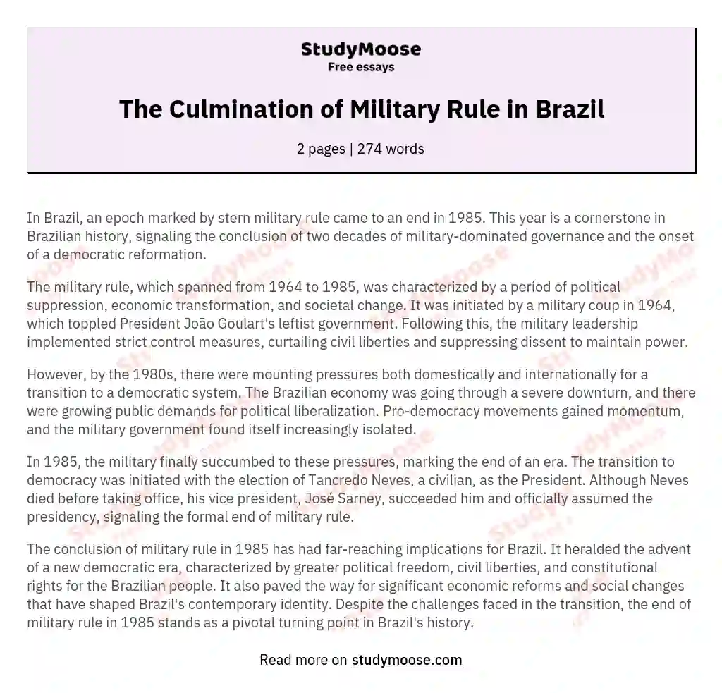 The Culmination of Military Rule in Brazil essay