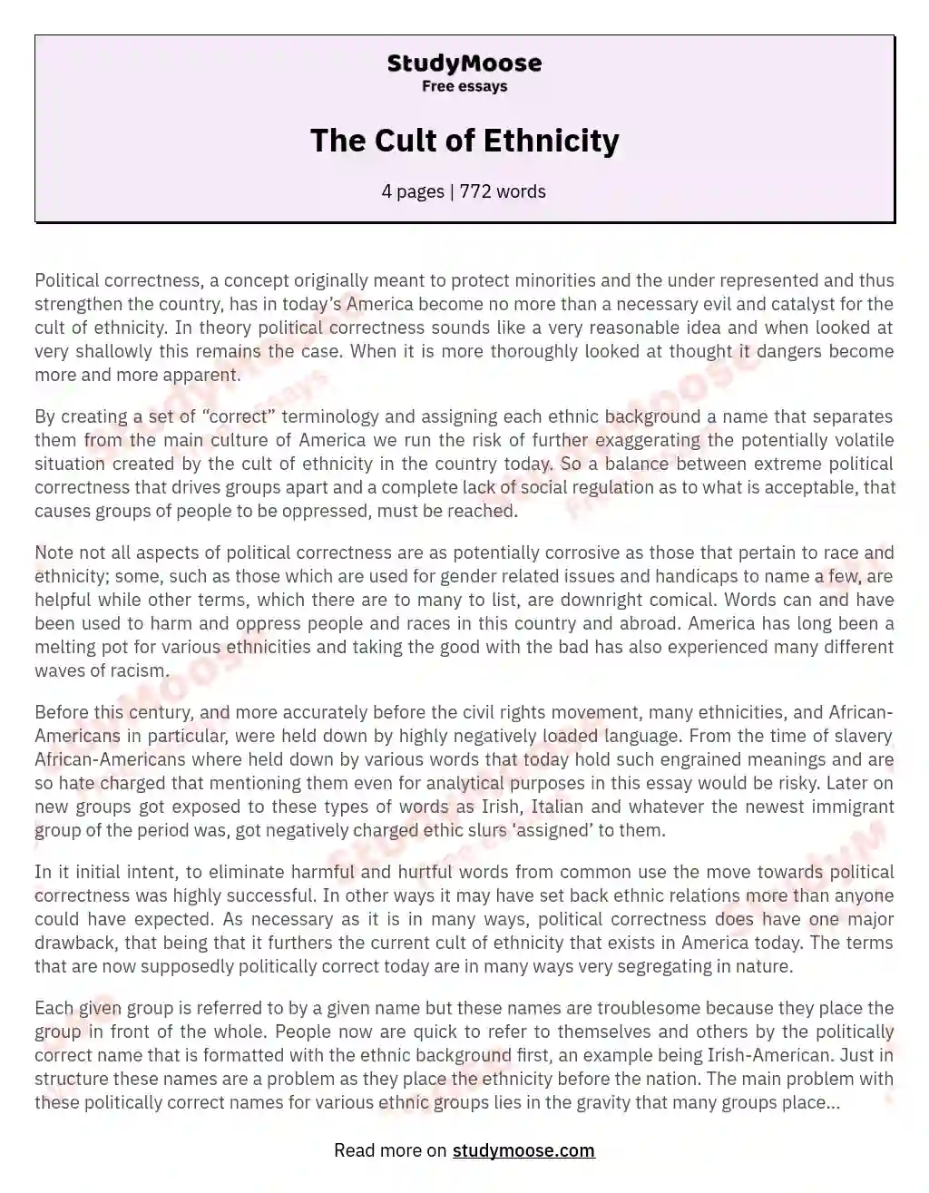 The Cult of Ethnicity essay