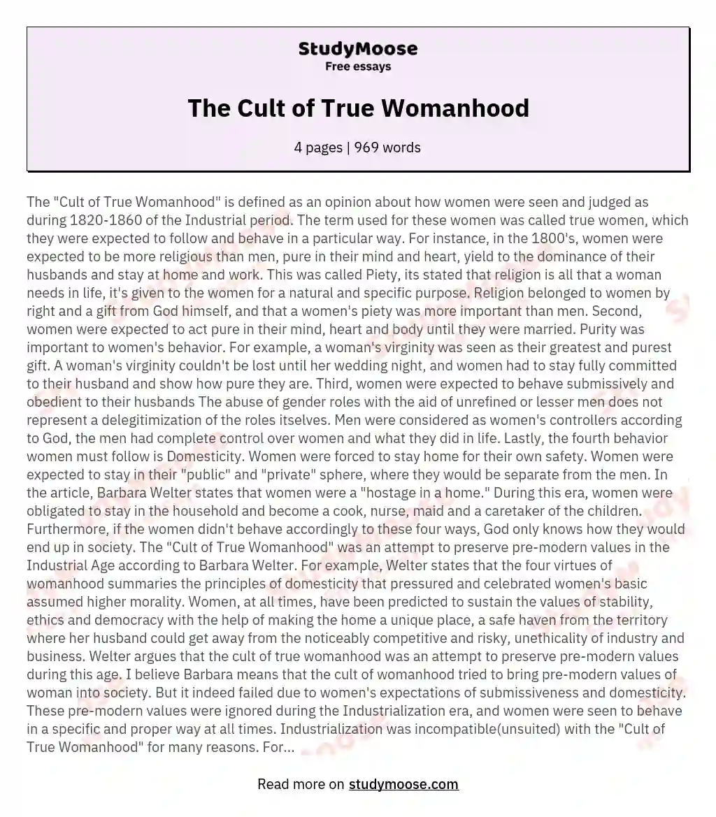 The Cult of True Womanhood essay