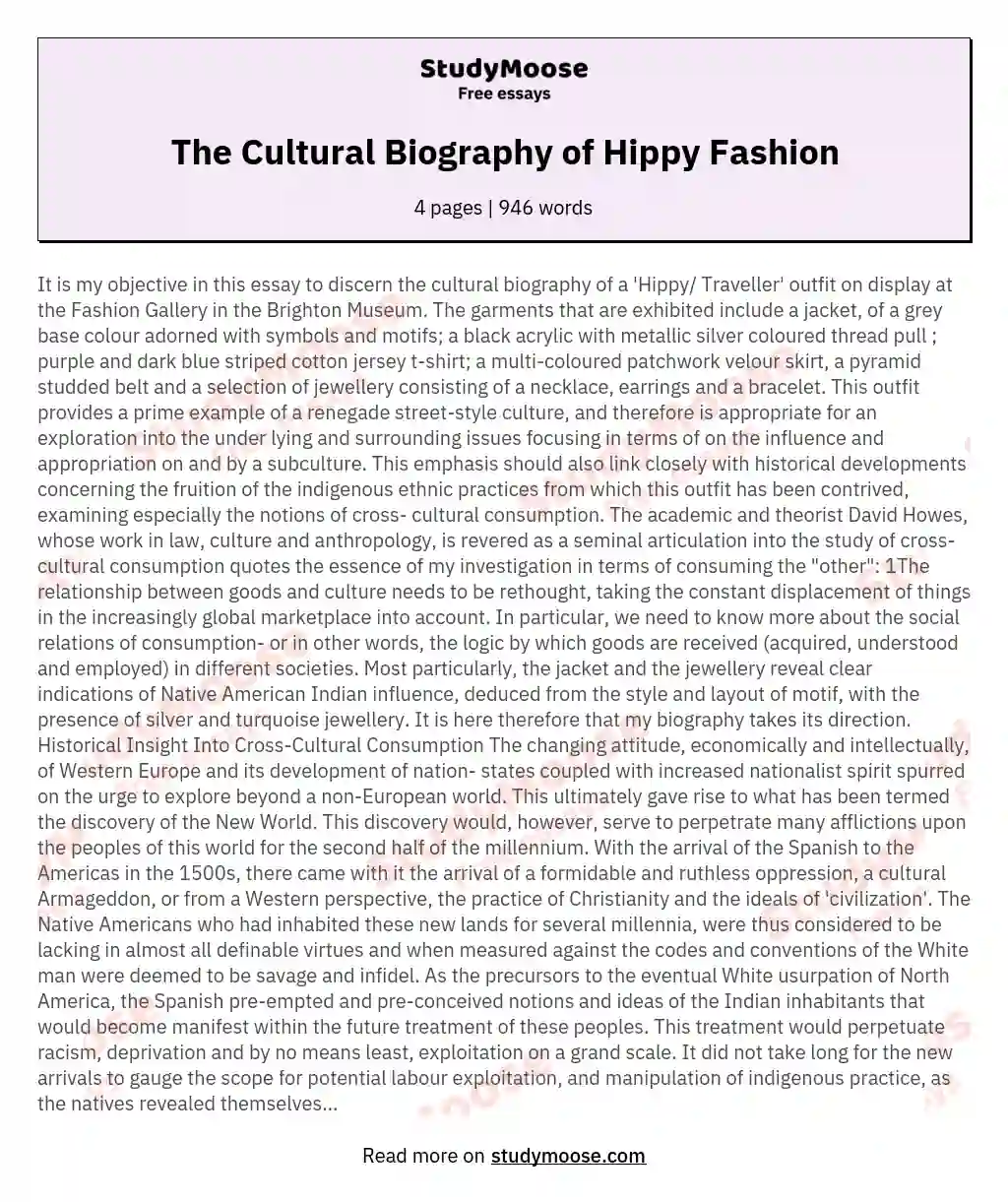 The Cultural Biography of Hippy Fashion essay