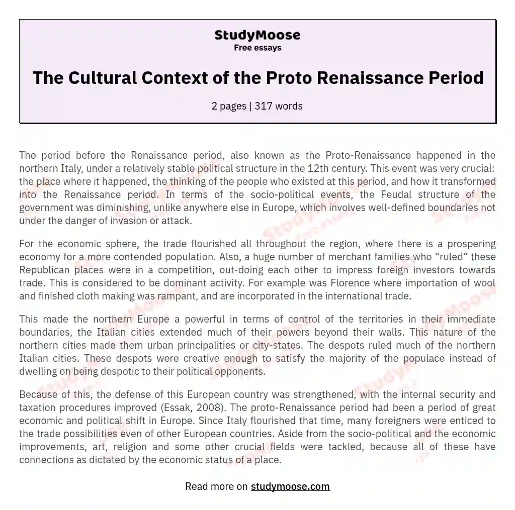 The Cultural Context of the Proto Renaissance Period