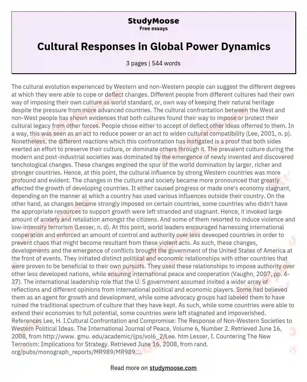Cultural Responses in Global Power Dynamics essay