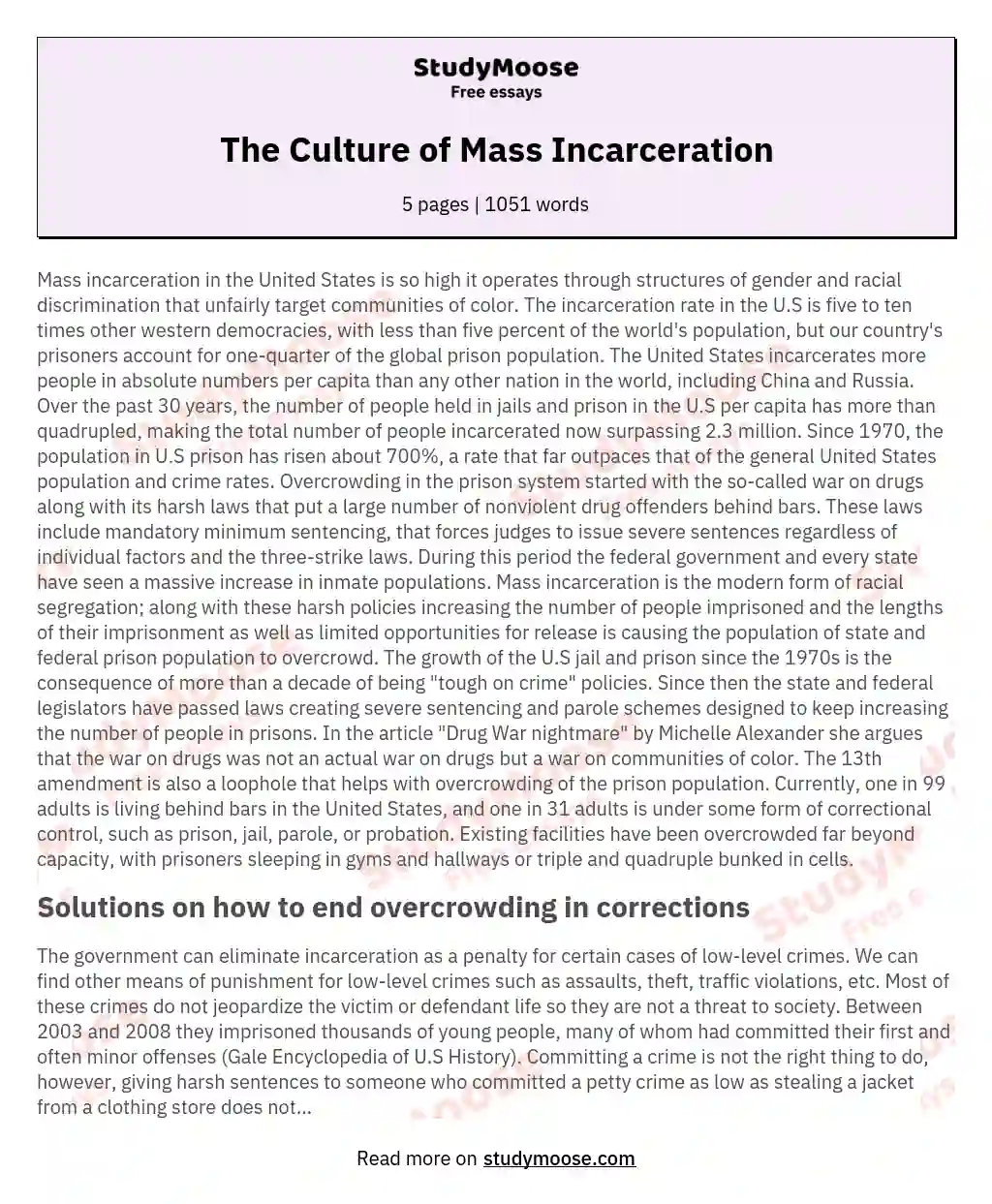 The Culture of Mass Incarceration