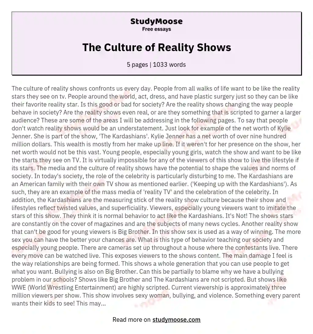 The Culture of Reality Shows