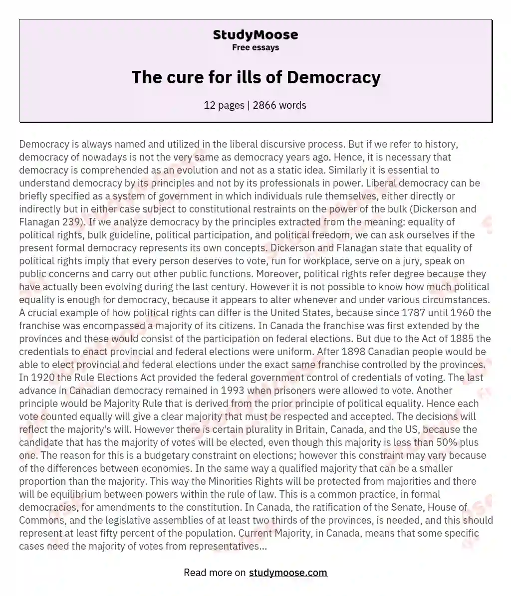 The cure for ills of Democracy essay