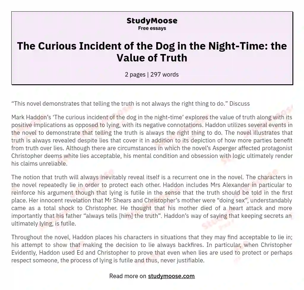 The Curious Incident of the Dog in the Night-Time: the Value of Truth