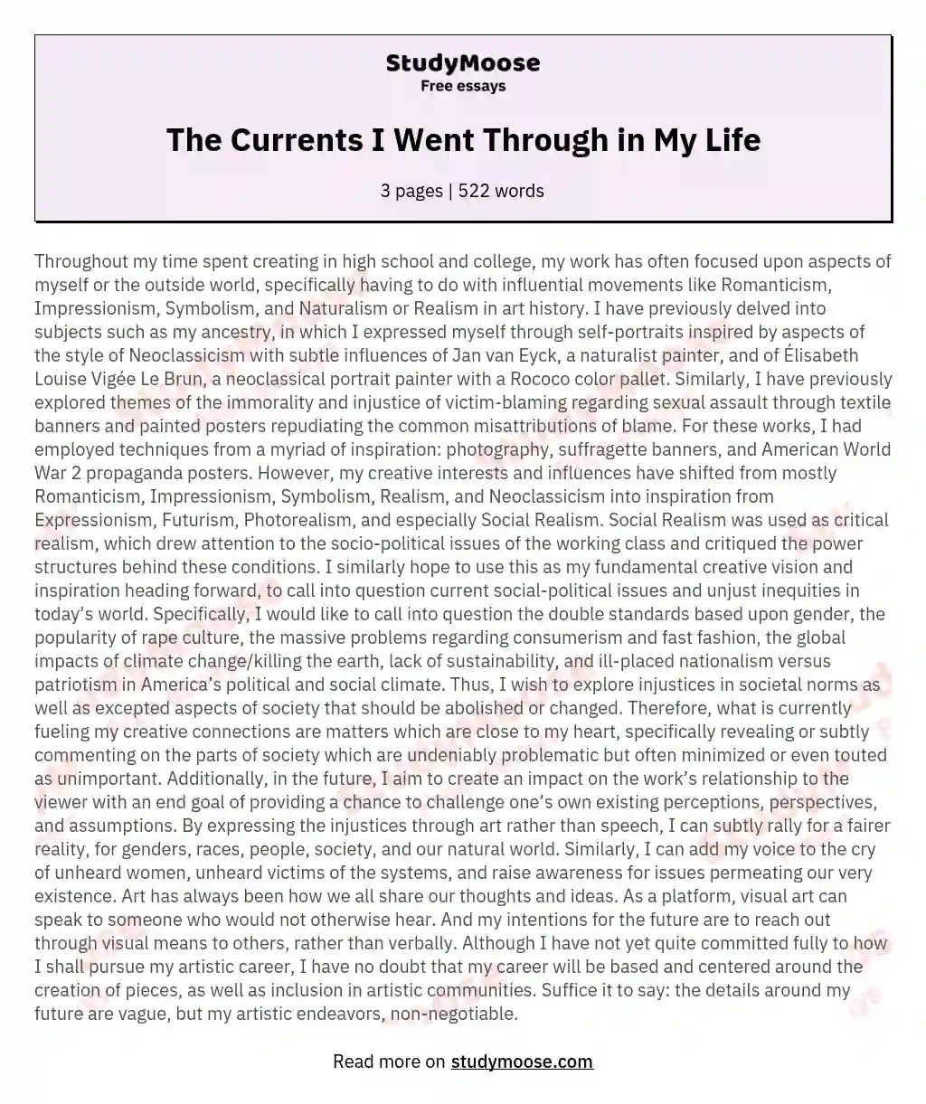 The Currents I Went Through in My Life essay
