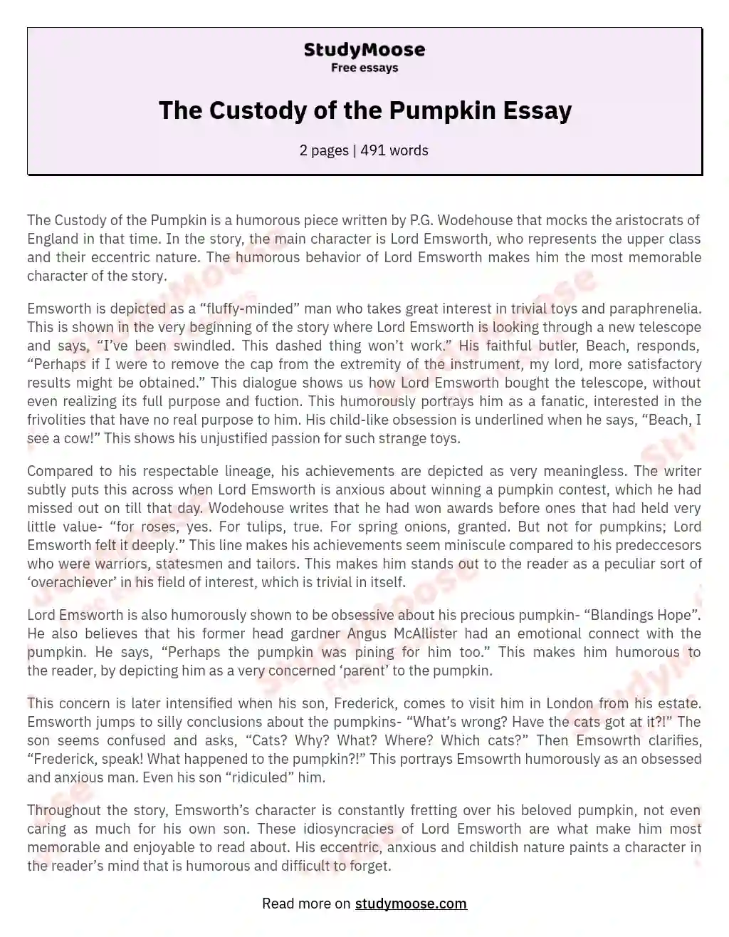 The Custody of the Pumpkin Essay essay