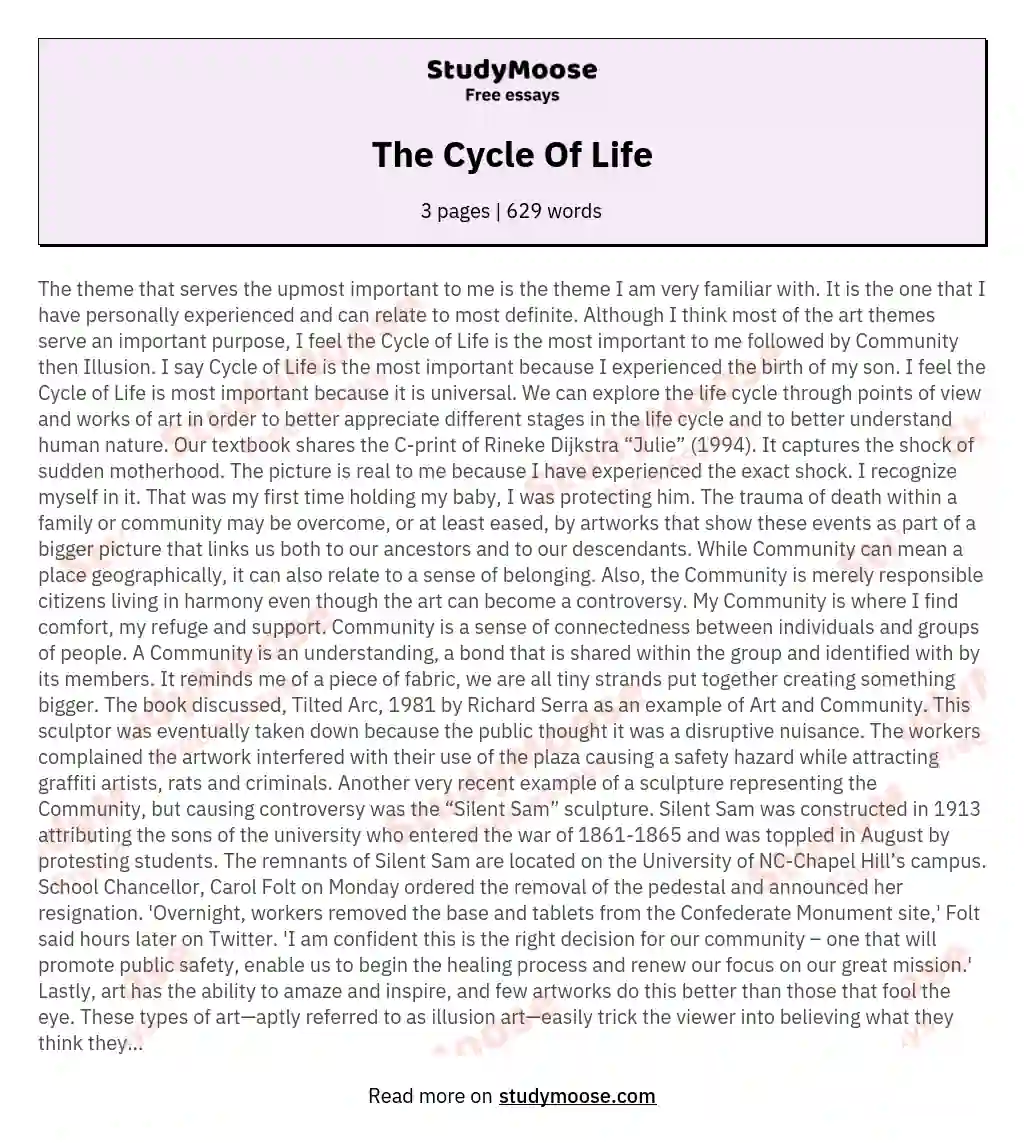 The Cycle Of Life essay