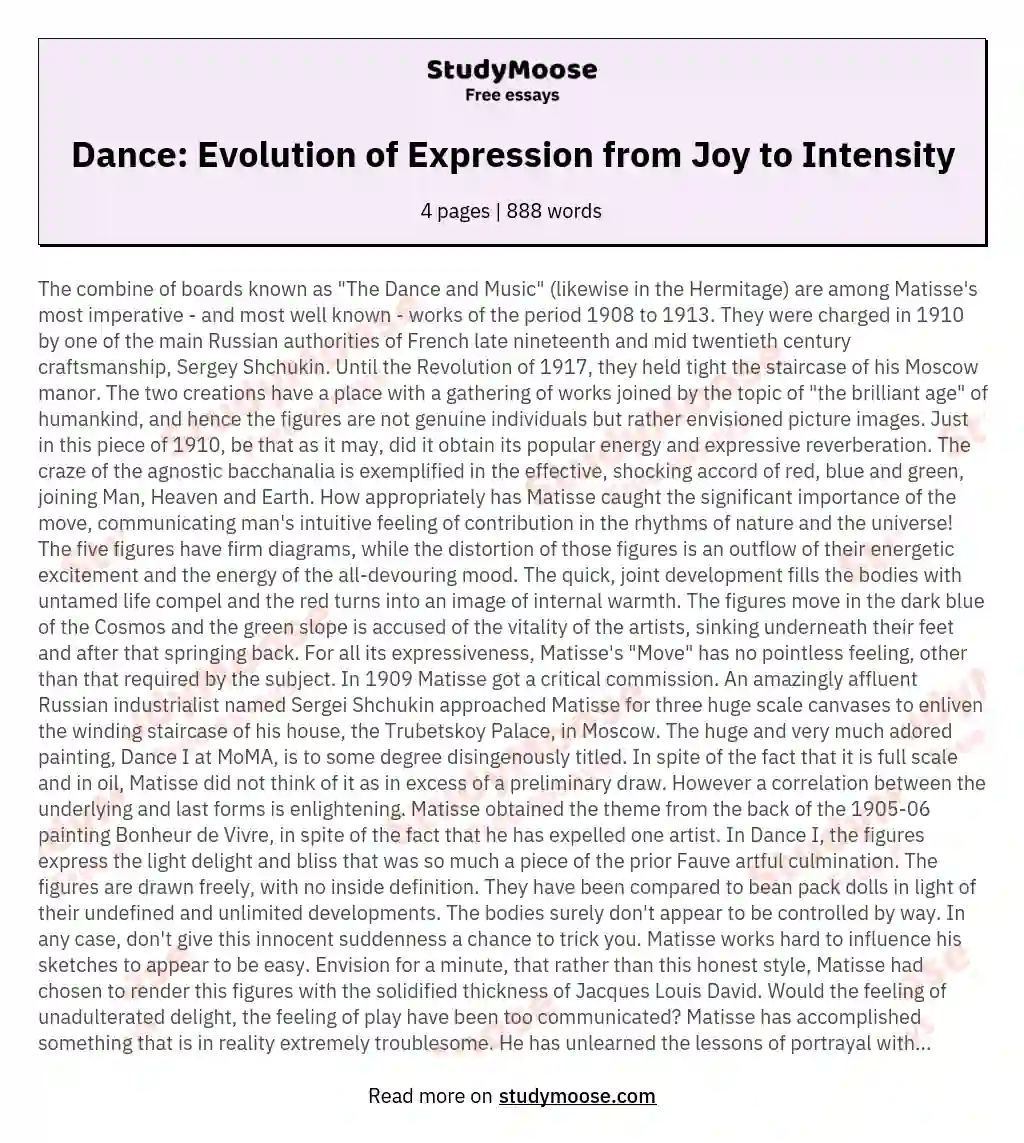 Dance: Evolution of Expression from Joy to Intensity essay