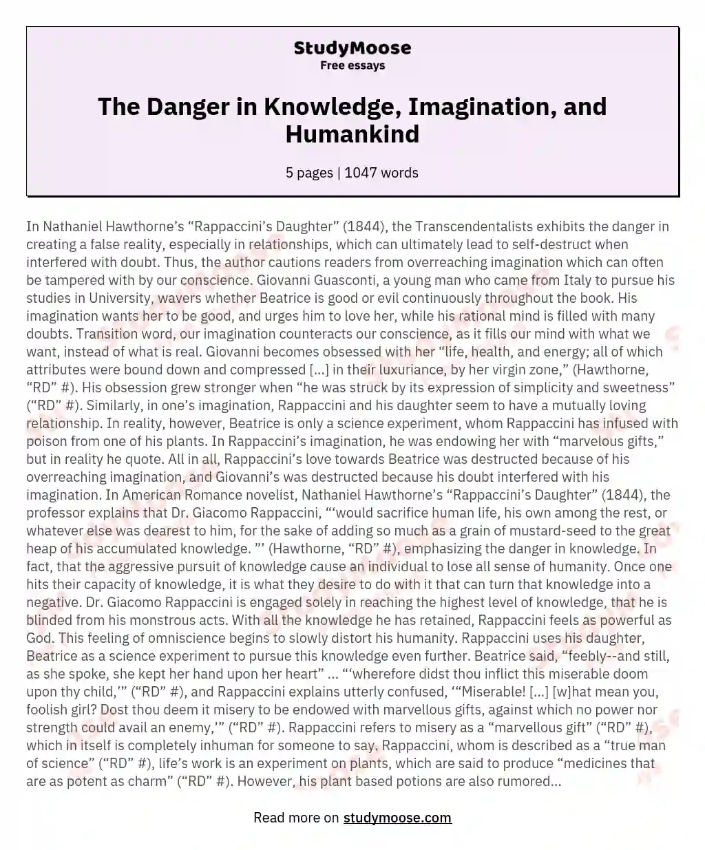 The Danger in Knowledge, Imagination, and Humankind