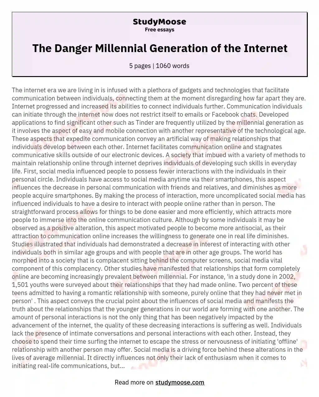 The Danger Millennial Generation of the Internet essay