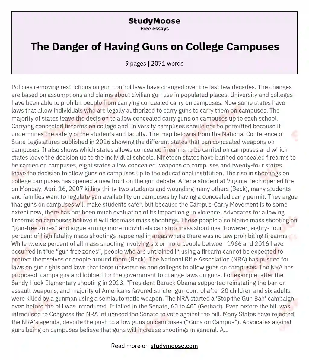 The Danger of Having Guns on College Campuses