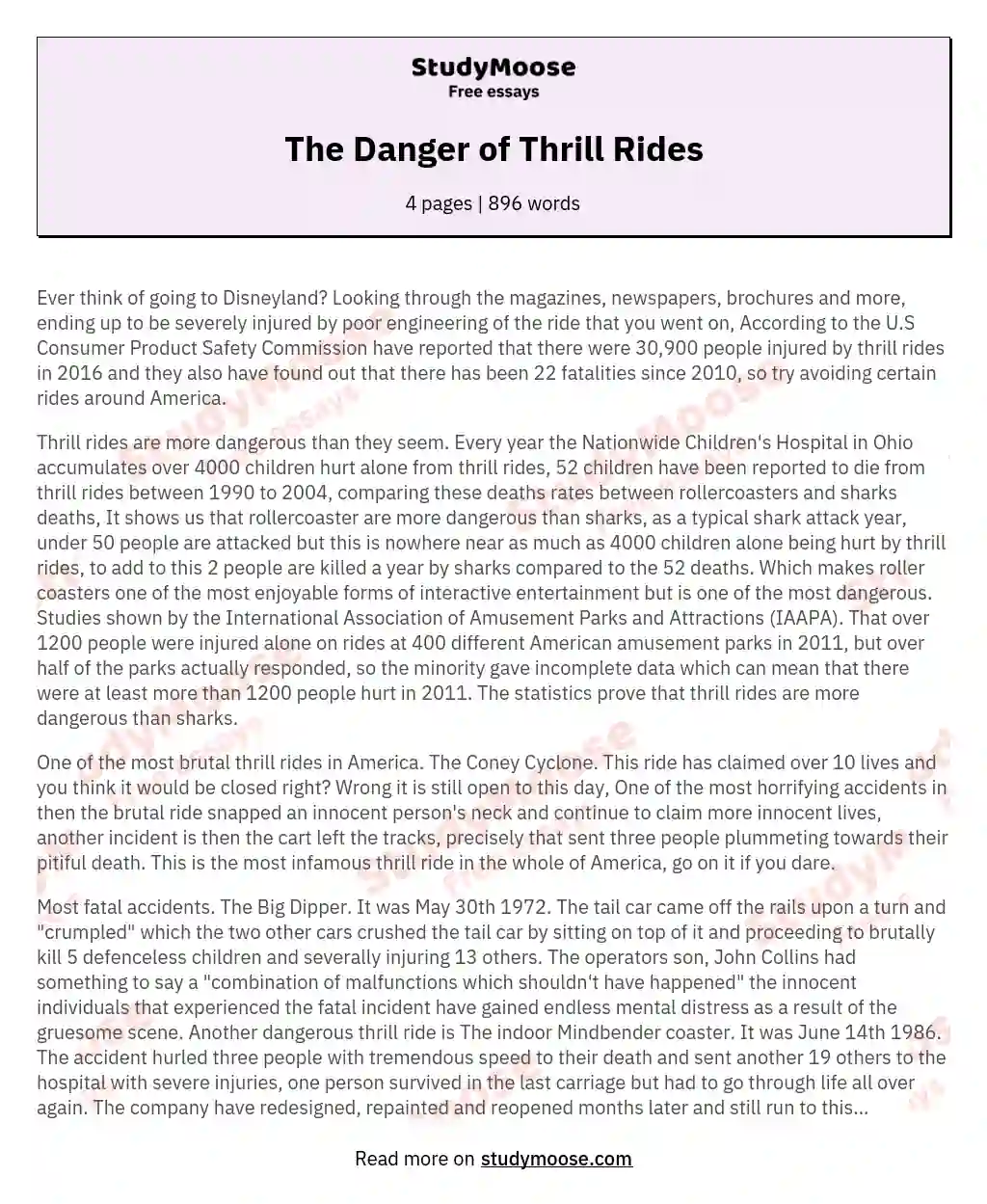 The Danger of Thrill Rides essay