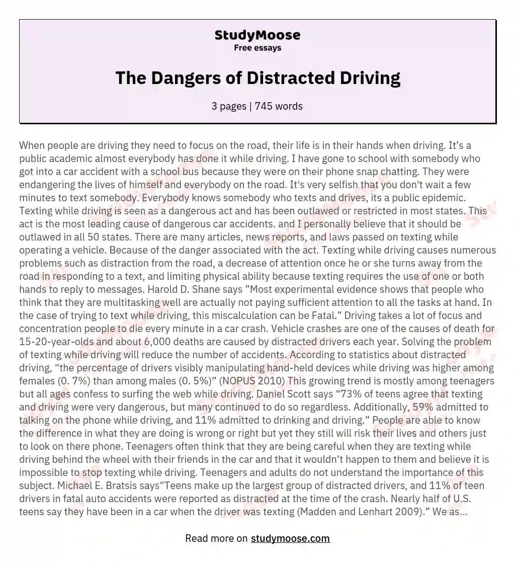 The Dangers of Distracted Driving essay