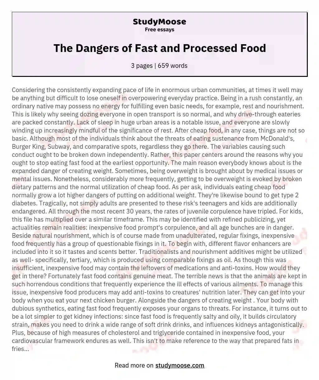 The Dangers of Fast and Processed Food essay