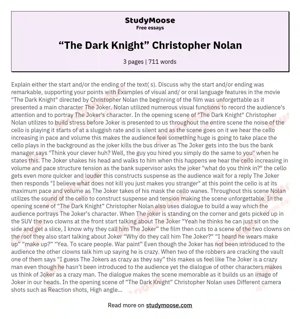 “The Dark Knight” Christopher Nolan essay