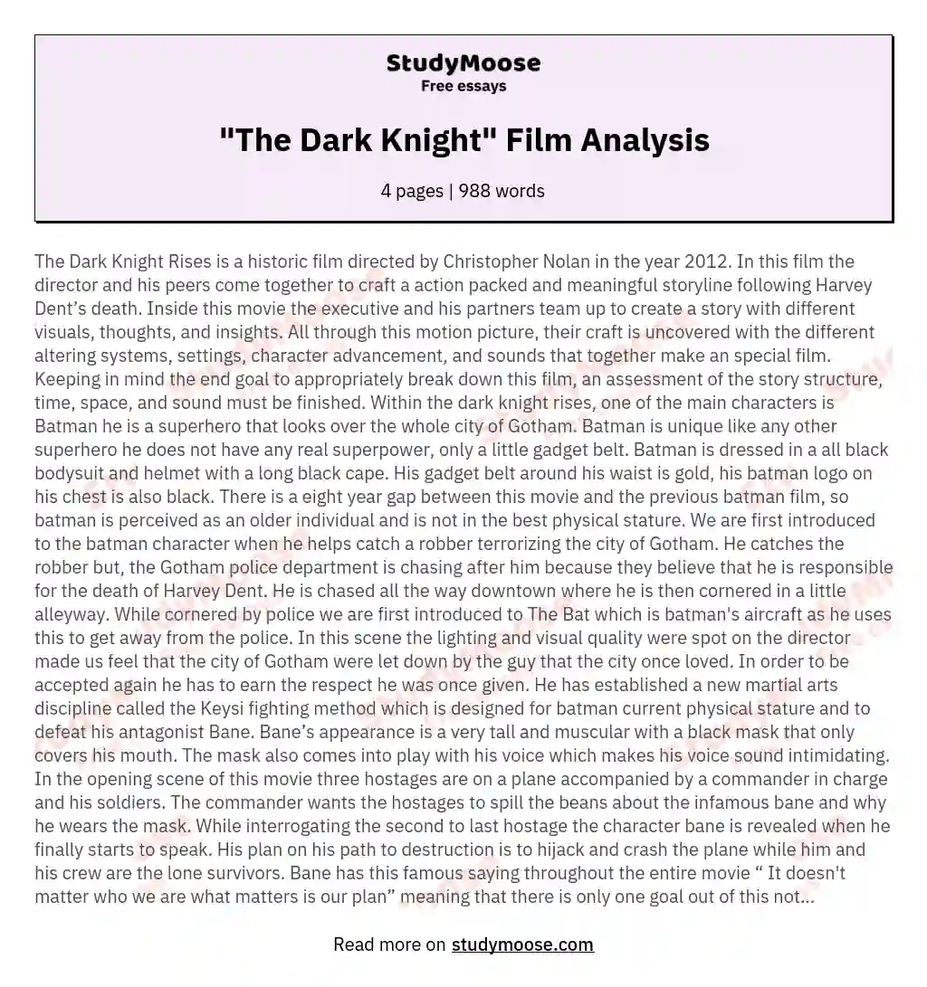 "The Dark Knight" Film Analysis essay