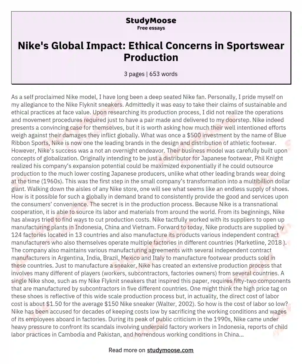 Nike's Global Impact: Ethical Concerns in Sportswear Production essay