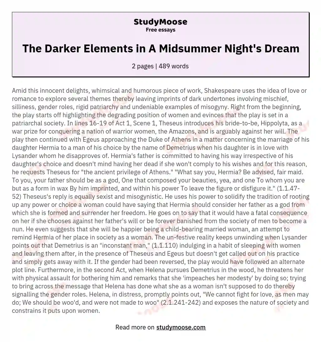 The Darker Elements in A Midsummer Night's Dream
