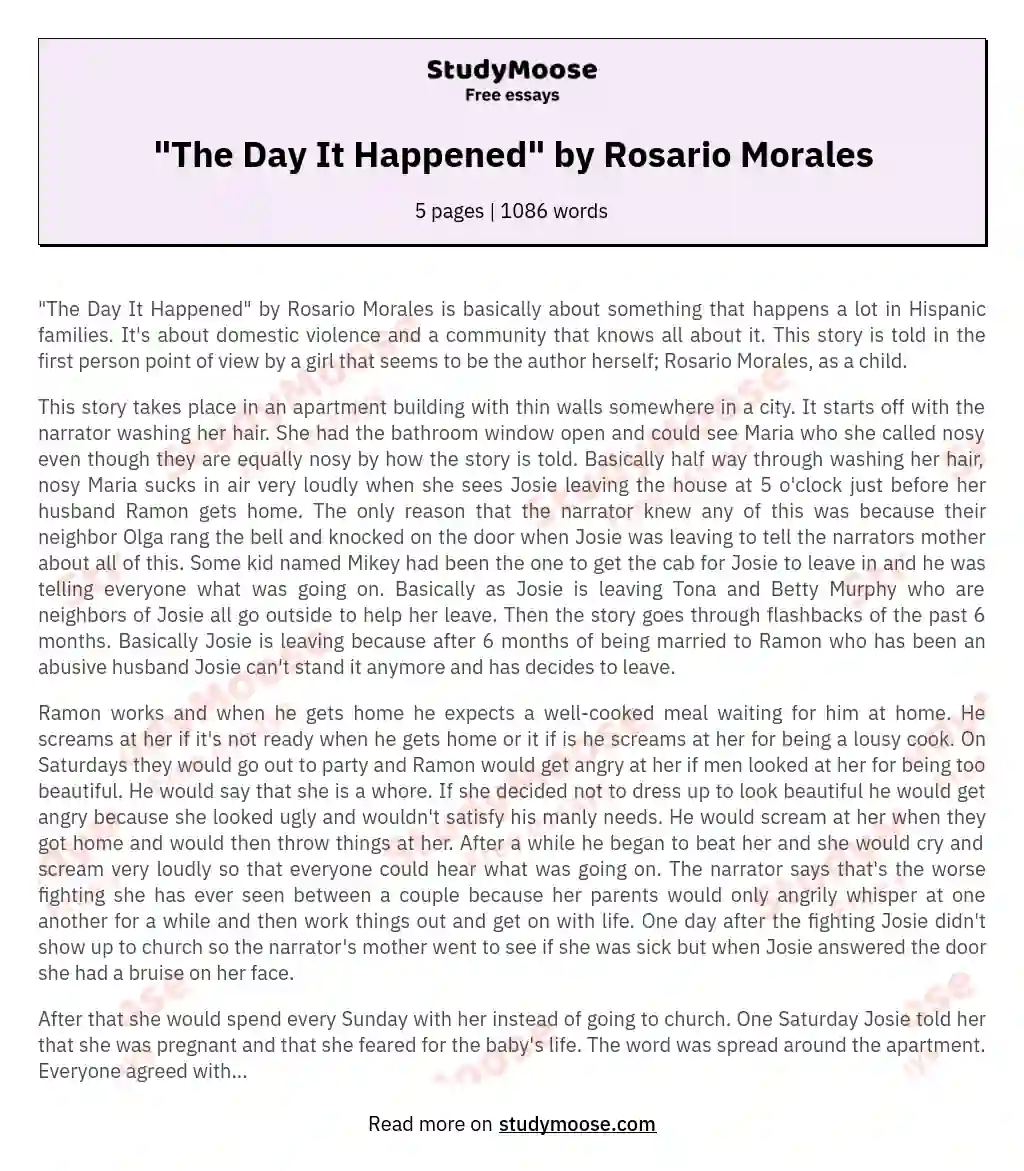 "The Day It Happened" by Rosario Morales essay