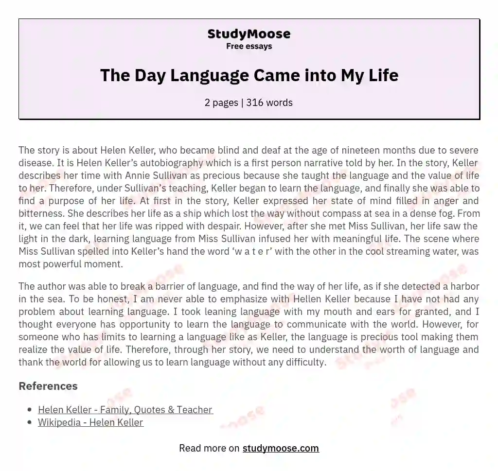 The Day Language Came into My Life essay